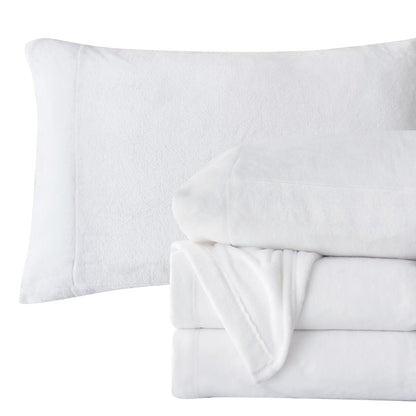 Elegant Comfort Juego de Sábanas de Franela de Terciopelo, 4 Piezas - Blanco - Queen