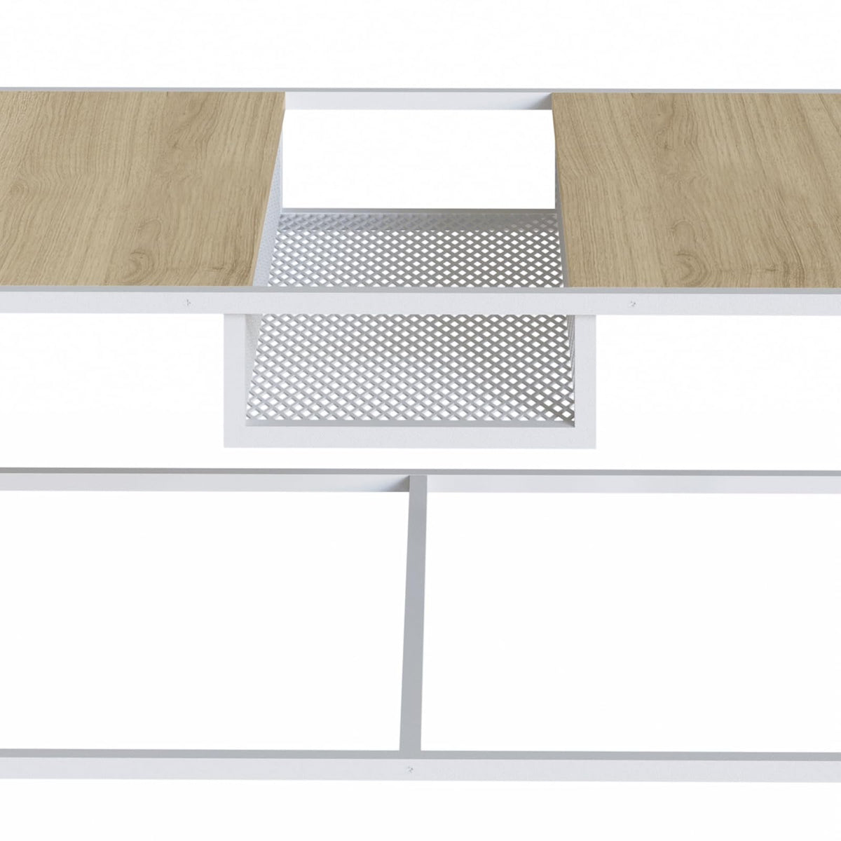 TUGOW Alterego Mesa de Centro Noemi Rectangular Color Blanco y Madera con 2 Tableros y Estructura Metálica de Acero MDP