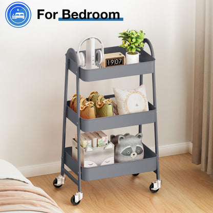 OLIXIS Carrito de Almacenamiento móvil de 3 Niveles, Carro de Almacenamiento móvil de Metal con Ruedas bloqueables, Estante de Almacenamiento Organizador para Sala de Estar, baño, Cocina y Lugares