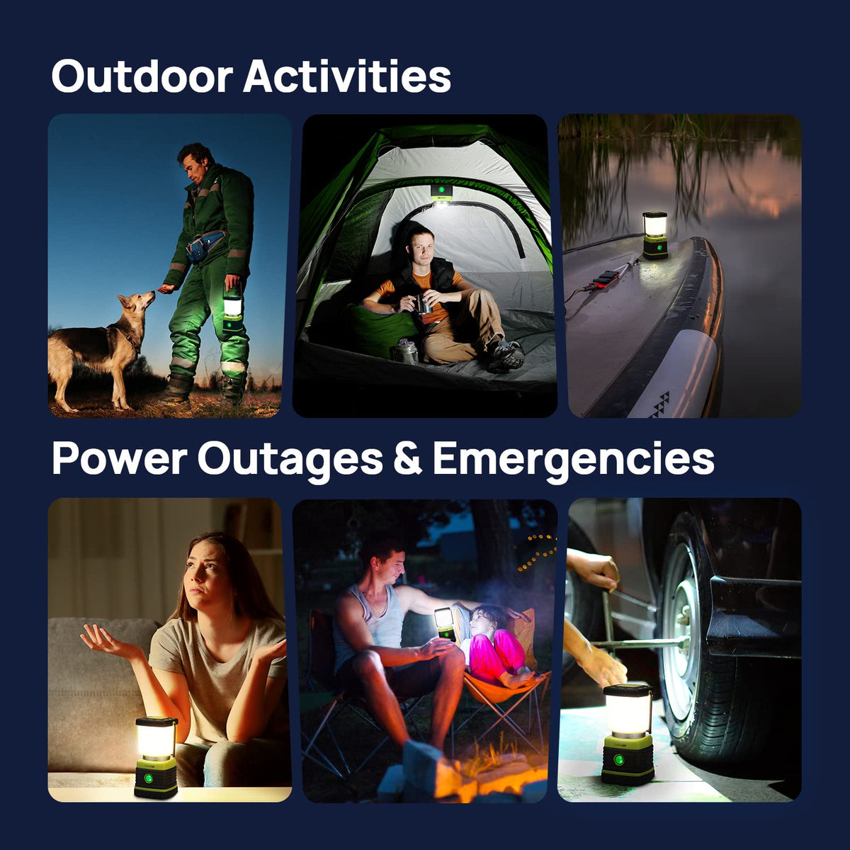 Linterna LED de camping recargable, luces de camping Consciot, 1000 lúmenes, 4 modos de luz, banco de energía de 4400 mAh, IPX4 impermeable, luces regulables para emergencias, cortes de energía, cable