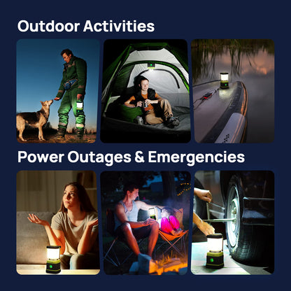 Linterna LED de camping recargable, luces de camping Consciot, 1000 lúmenes, 4 modos de luz, banco de energía de 4400 mAh, IPX4 impermeable, luces regulables para emergencias, cortes de energía, cable
