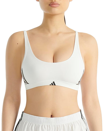 adidas 3 Stripes Bralette de Algodón con Copas Removibles - M - Blanco