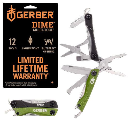 Gerber Dime multiherramienta, color morado [31 – 002937] | Verde, 10 herramientas integradas, compacto, resistente