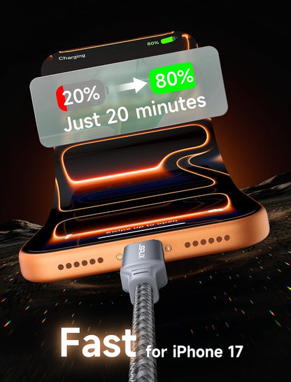 JSAUX Cable USB C a USB C de 100 W [2 unidades de 6.6 pies], cable de carga rápida tipo C compatible con iPhone 17/iPhone Air/iPhone 17 Pro/iPhone 17 Pro Max, iPhone 16/15 Series, Galaxy S/Note
