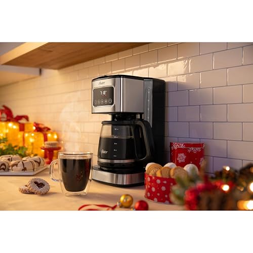 Oster Cafetera de Goteo Programable Capacidad 12 Tazas, Pantalla Táctil LED | Programa el café hasta 24 hrs de anticipación, pausa para servir, apagado automático, filtro reutilizable,