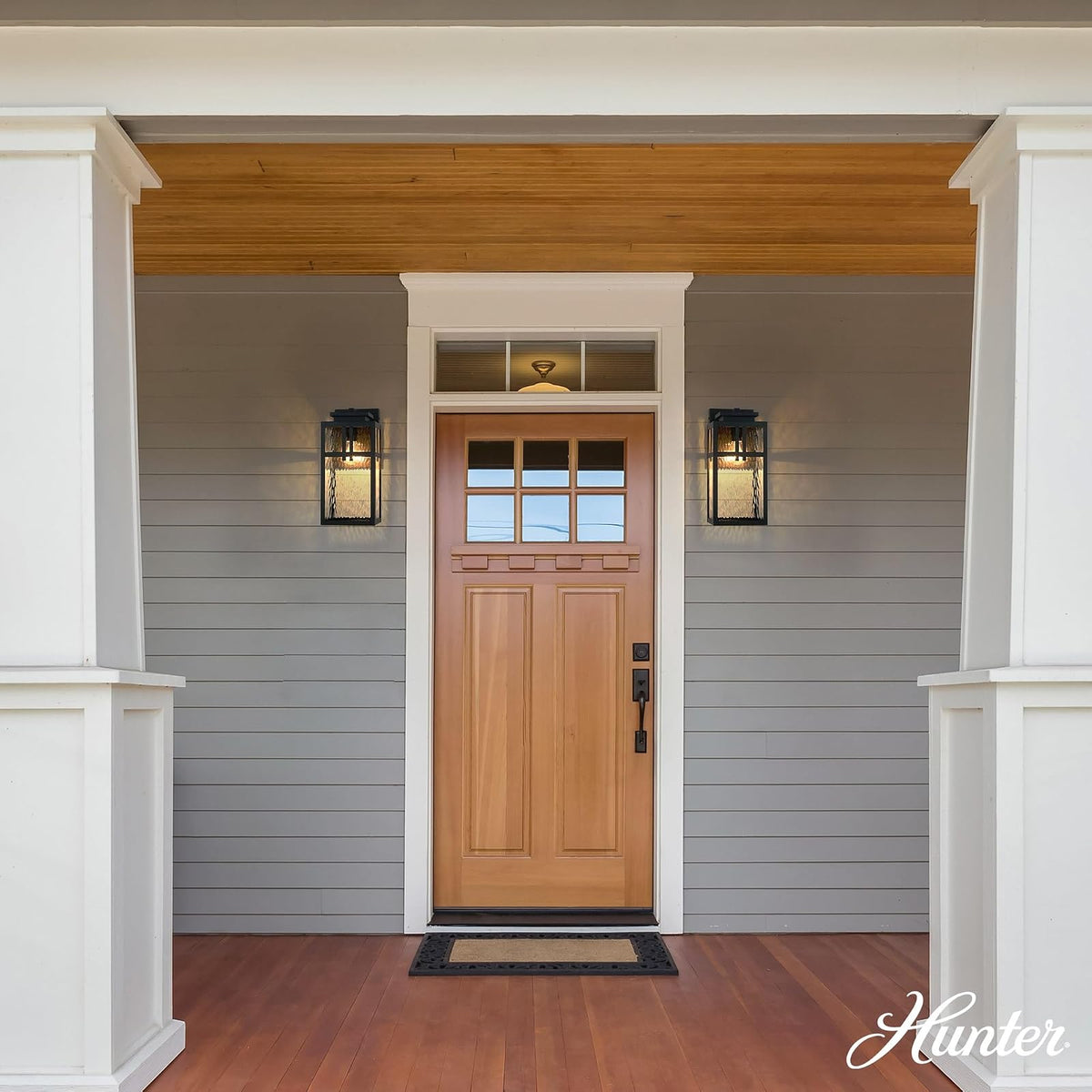 Hunter Fan, Colgante de pared Aspenbrook Negro Mate para Exterior 1 Luz, 17 pulgadas