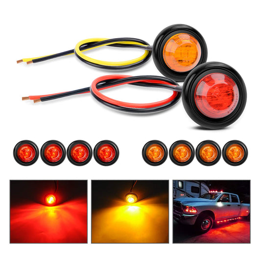 Nilight TL-04-10 Luces LED Redondas 3/4 pulg Marcador Lateral 12V (10 Piezas) - Red+Amber 10cs