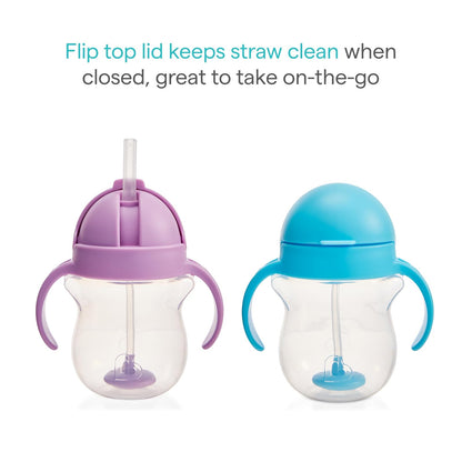 Munchkin Click Lock Weighted Straw Cup, 7 Ounce, 2 Pack, Blue/Green