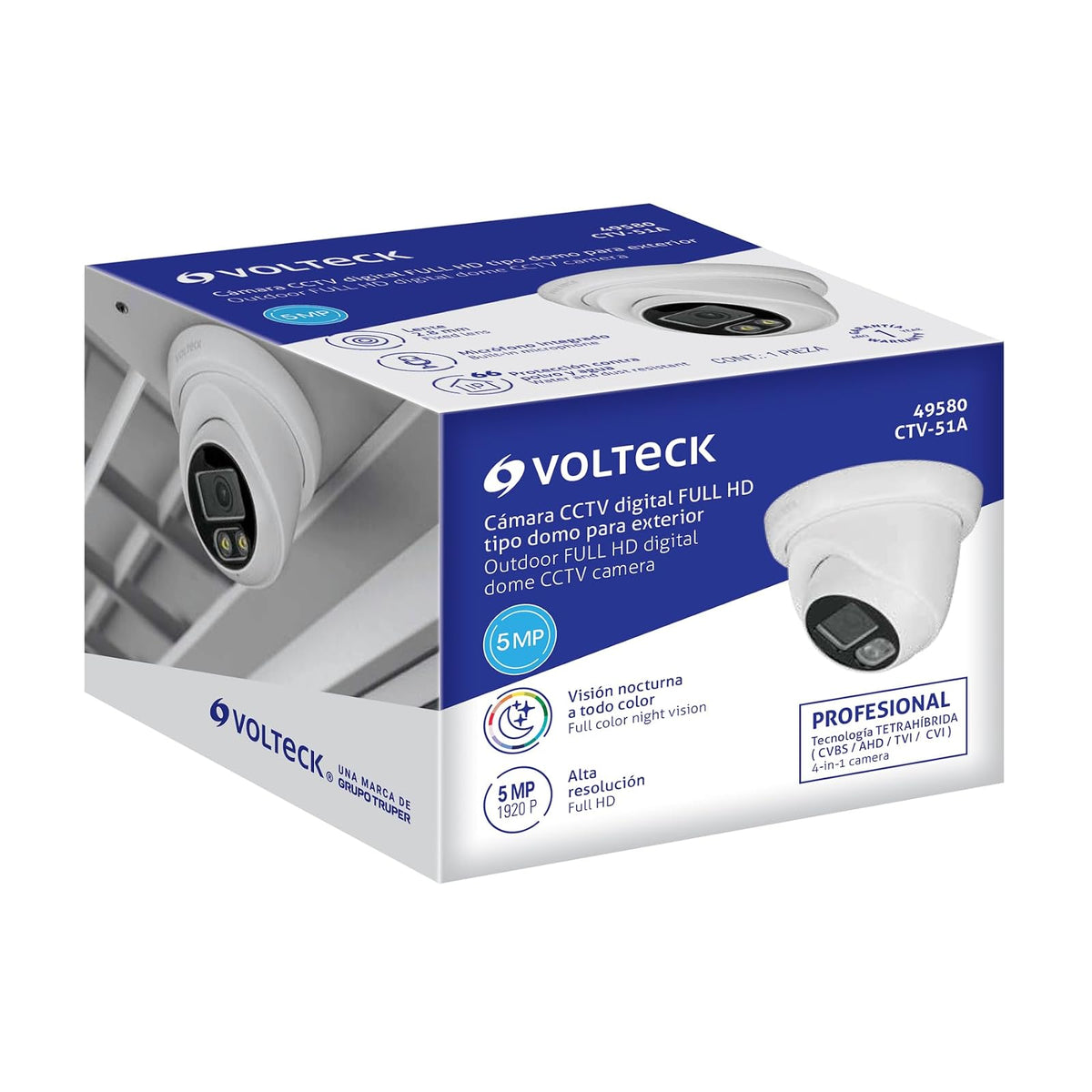 Volteck CTV-51A, Cámara Tipo Domo 5MP Lente 2.8mm con Micrófono