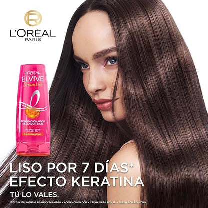 L'Oréal Paris Elvive Dream Liso Acondicionador, Efecto Keratina Anti Frizz Hasta por 72h, Resistente a la Humedad, Cabello Liso y Sedoso, 680ml