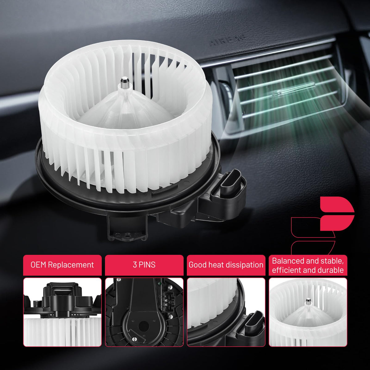 BDFHYK 700308 - Ventilador de motor de ventilador de CA compatible con Jeep 2014-2017 Wrangler 2018 Wrangler JK, compatible con Ram 2014-2018 1500, reemplazo de conjunto de motor de ventilador HVAC