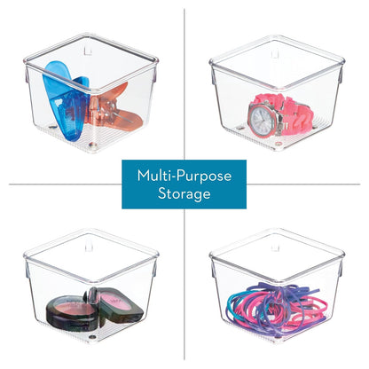iDesign - Contenedores organizadores de cajones de plástico para cocina, baño y computadora, juego de 6 unidades, transparente
