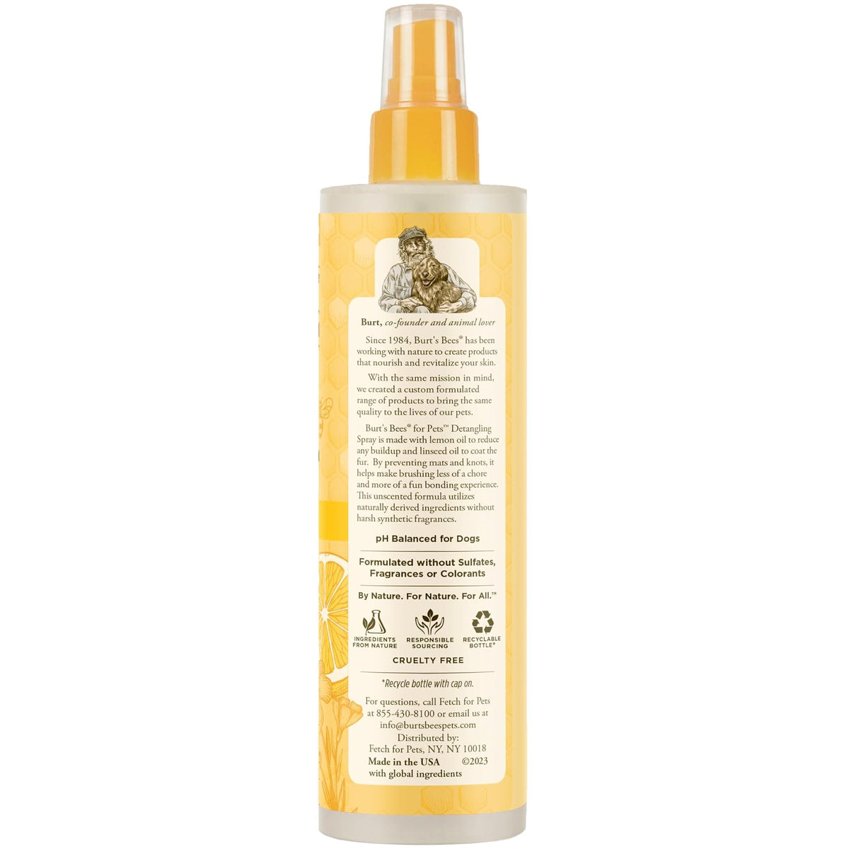 Burts Bees for Dogs - Spray desenredante natural con limón y linaza | Desenredador de piel de perro y cachorro, Natural Detangling Spray, 1 paquete