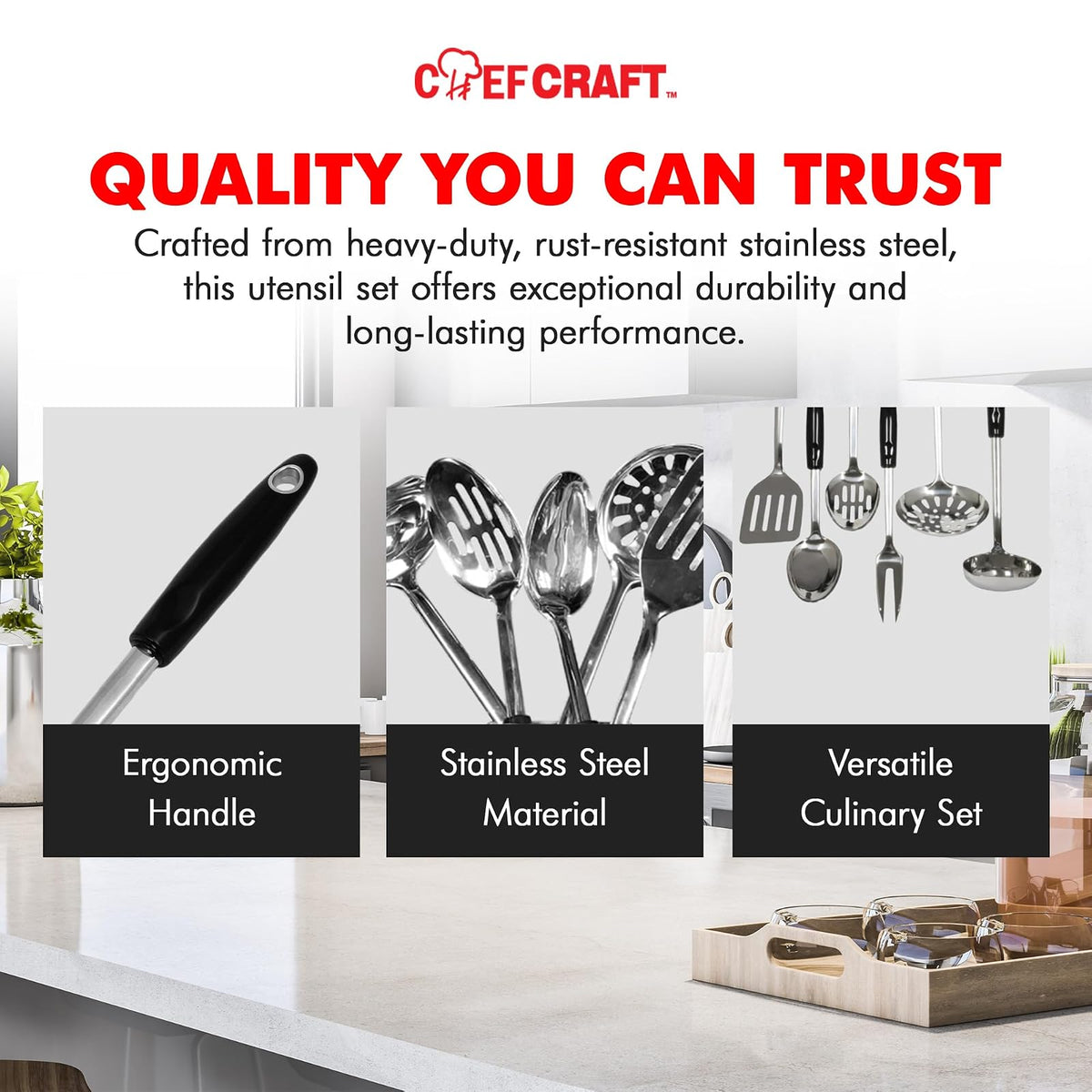 Chef Craft Select - Espátula de acero inoxidable, Juego, Plateado, Una talla, 1