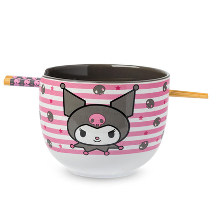 Silver Buffalo Hello Kitty Tazón de Arroz con Palillos 20 oz - Calavera y estrellas Kuromi