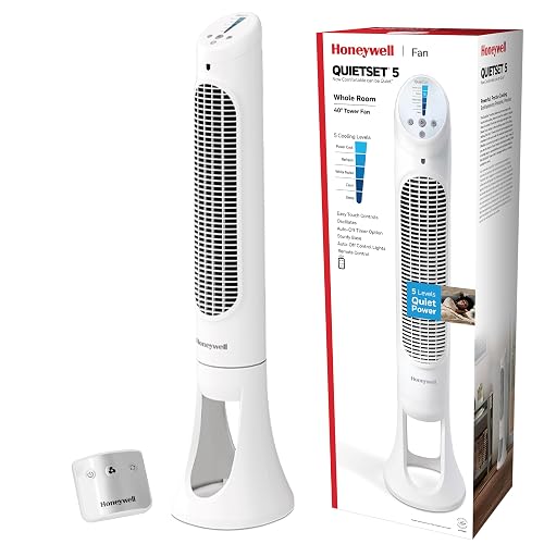 Honeywell Ventilador, Tradicional, Blanco, 1, 1 | 5 potentes y silenciosos ajustes de ventilador, flujo de aire oscilante, temporizador automático, diseño delgado que ahorra