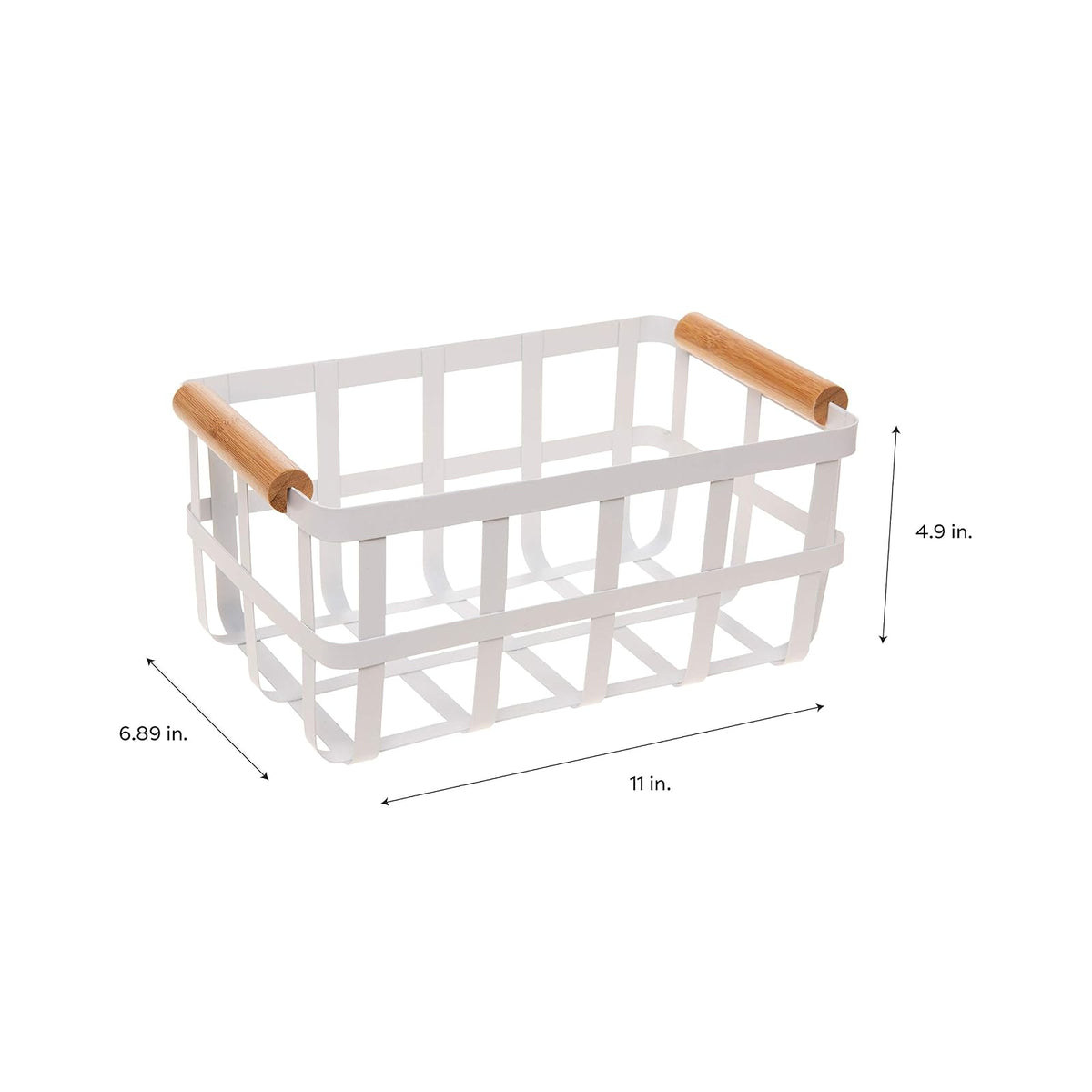 Simplify Cesta Rectangular de Almacenamiento de Metal con Asas de bambú, Grande, Cesta de Alambre Estilo Granja | Organizador del hogar, Decorativo, rústico | Blanco