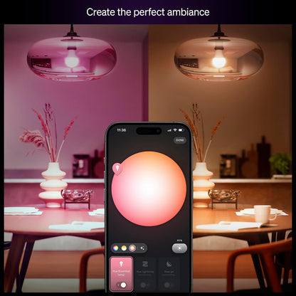 Philips Hue Foco LED inteligente esencial A19, Ambientación blanca y de color, base E26, 8.8W, 2200K-6500K, 800 lúmenes, regulable, funciona con Alexa, Google y Apple Home, paquete de 2