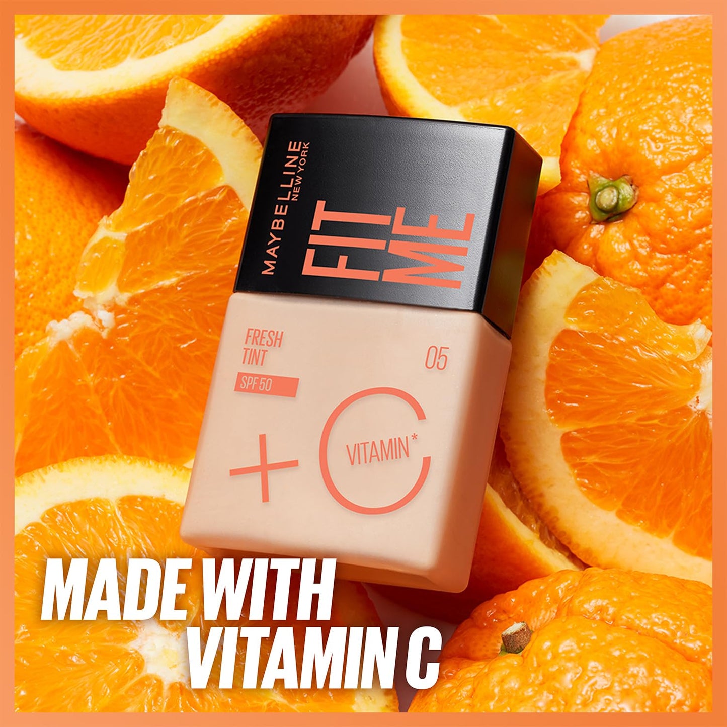 Maybelline Base de maquillaje Fit Me Fresh Tint 02, 30 ml, larga duración, alta cobertura, para todo tipo de piel, fórmula con Vitamina C y protector solar FPS50