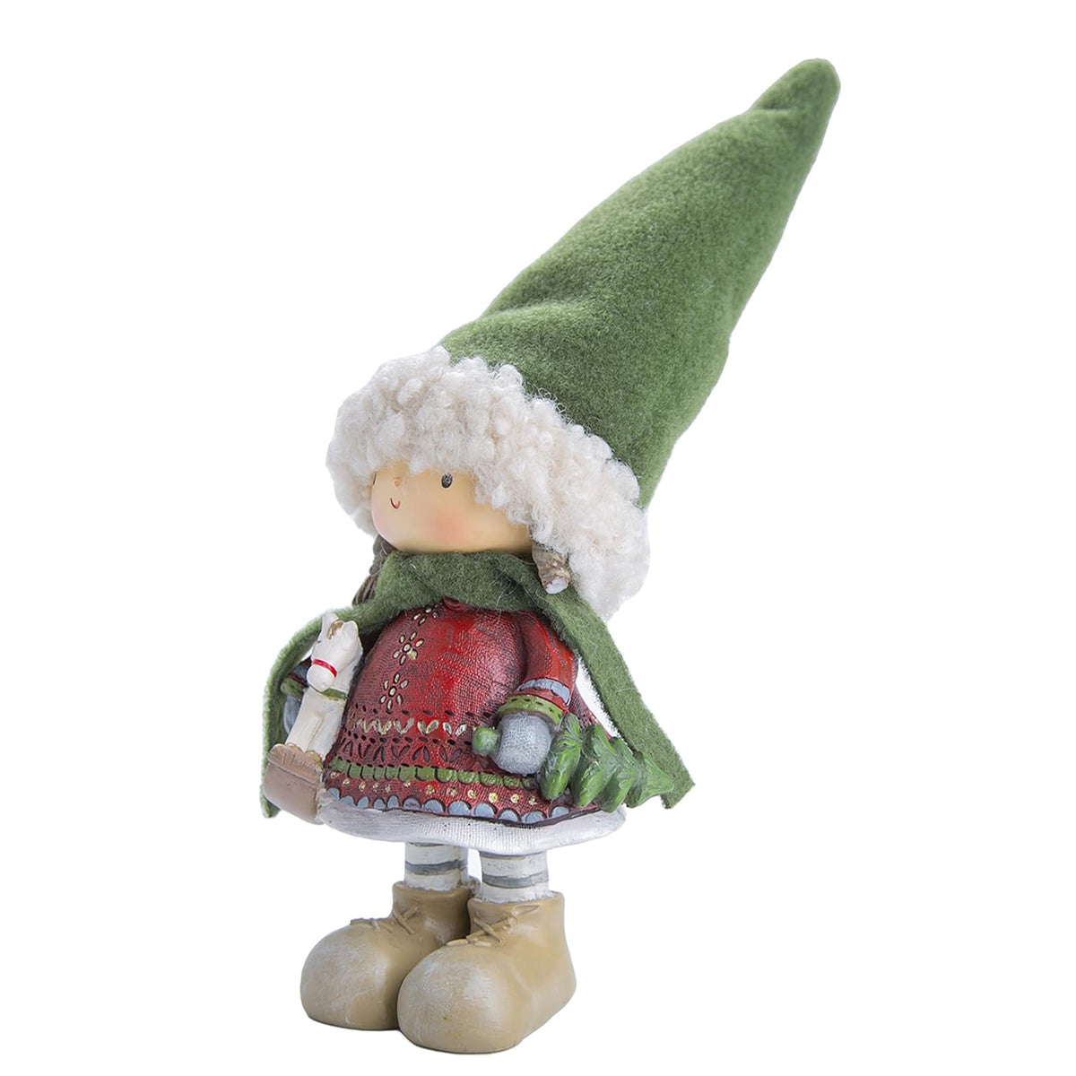 Running Adornos Navideños | Figura de Niño con Gorro Verde y Caballo | Decoración de Navidad | Hecho de Poliresina | Tamaño 25 cm
