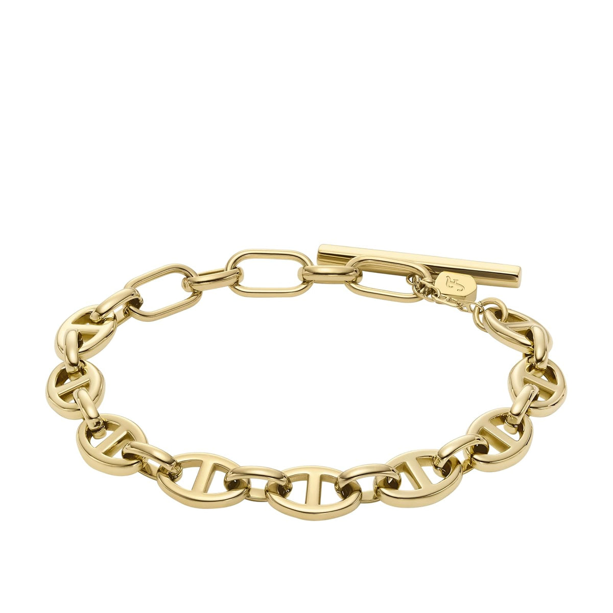 Pulsera Fossil Modelo: JF04759710 Heritage de acero inoxidable en color dorado para dama