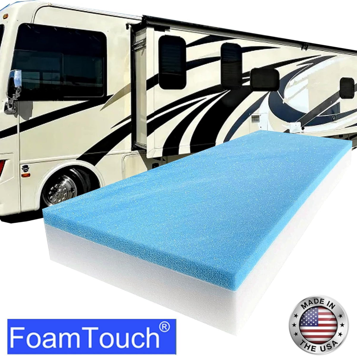 FoamTouch - Colchón de literas para autocaravana y caravana de 36 pulgadas de ancho x 72 pulgadas de largo, con espuma viscoelástica de gel, sin funda