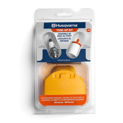 Husqvarna 599333701 455R/460R Kit de mantenimiento de motosierra, kit de ajuste de piezas de motosierra fácil de instalar, incluye filtro de aire, filtro de combustible y bujía
