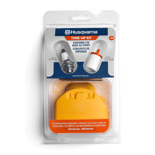 Husqvarna 599333701 455R/460R Kit de mantenimiento de motosierra, kit de ajuste de piezas de motosierra fácil de instalar, incluye filtro de aire, filtro de combustible y bujía