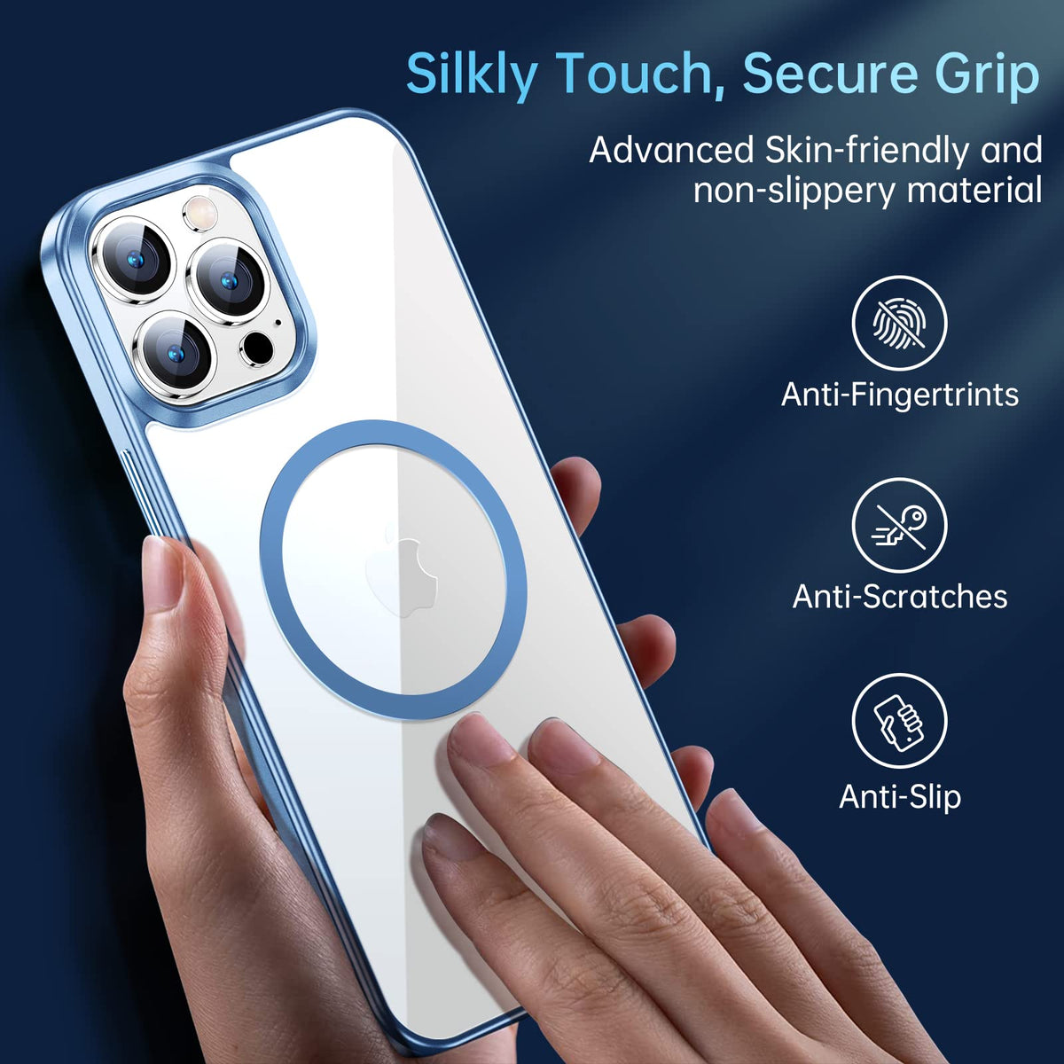 JUESHITUO Magnetic Slim Clear Case para iPhone 14 Pro [no Amarillento] [Protección de Grado Militar] [No.1 imanes Fuertes] Compatible con iPhone 14 Pro Caso Protectora 2022, Sierra Blue
