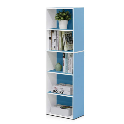 Furinno Estante Organizador Reversible de Cubos, Placa de Partículas, Blanco - Blanco - celeste - 5-Tier