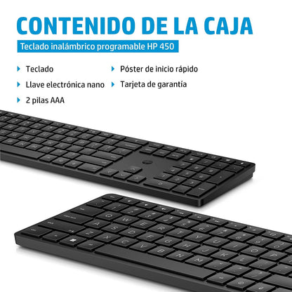 HP Teclado Inalámbrico 450, en Español, Windows/Mac OS, Multi-Dispositivo, Negro (4R184AA)