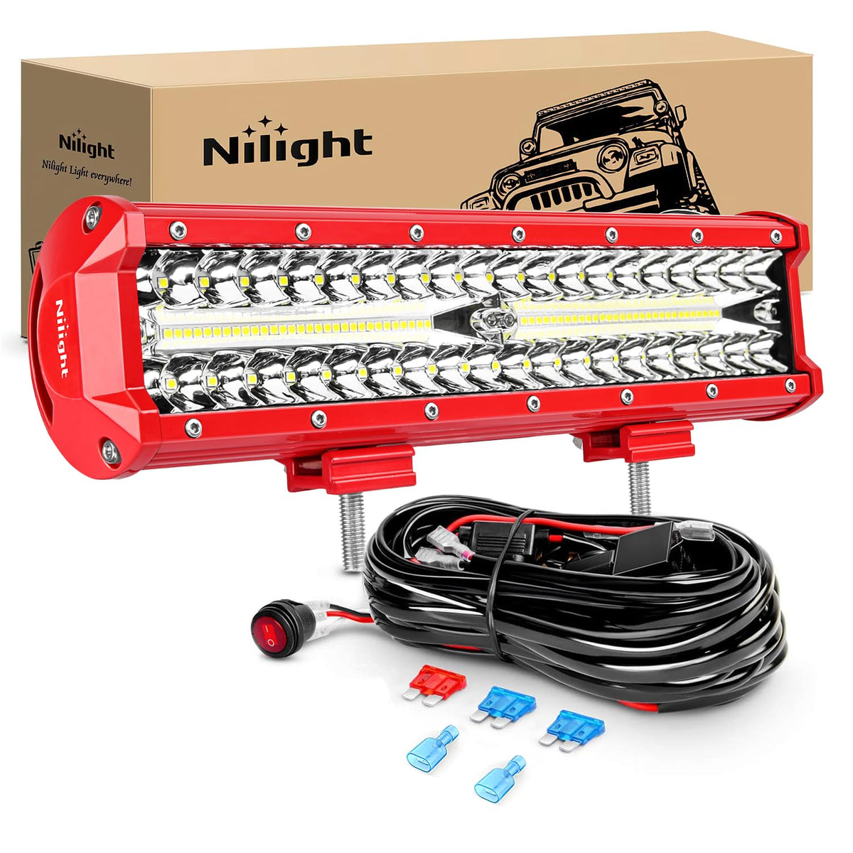 Nilight LED Bar 12 Inch Triple Row Spot Flood Combo s with Wiring Harness Kit for Fog Driving Work on Off-Road Truck SUV ATV UTV