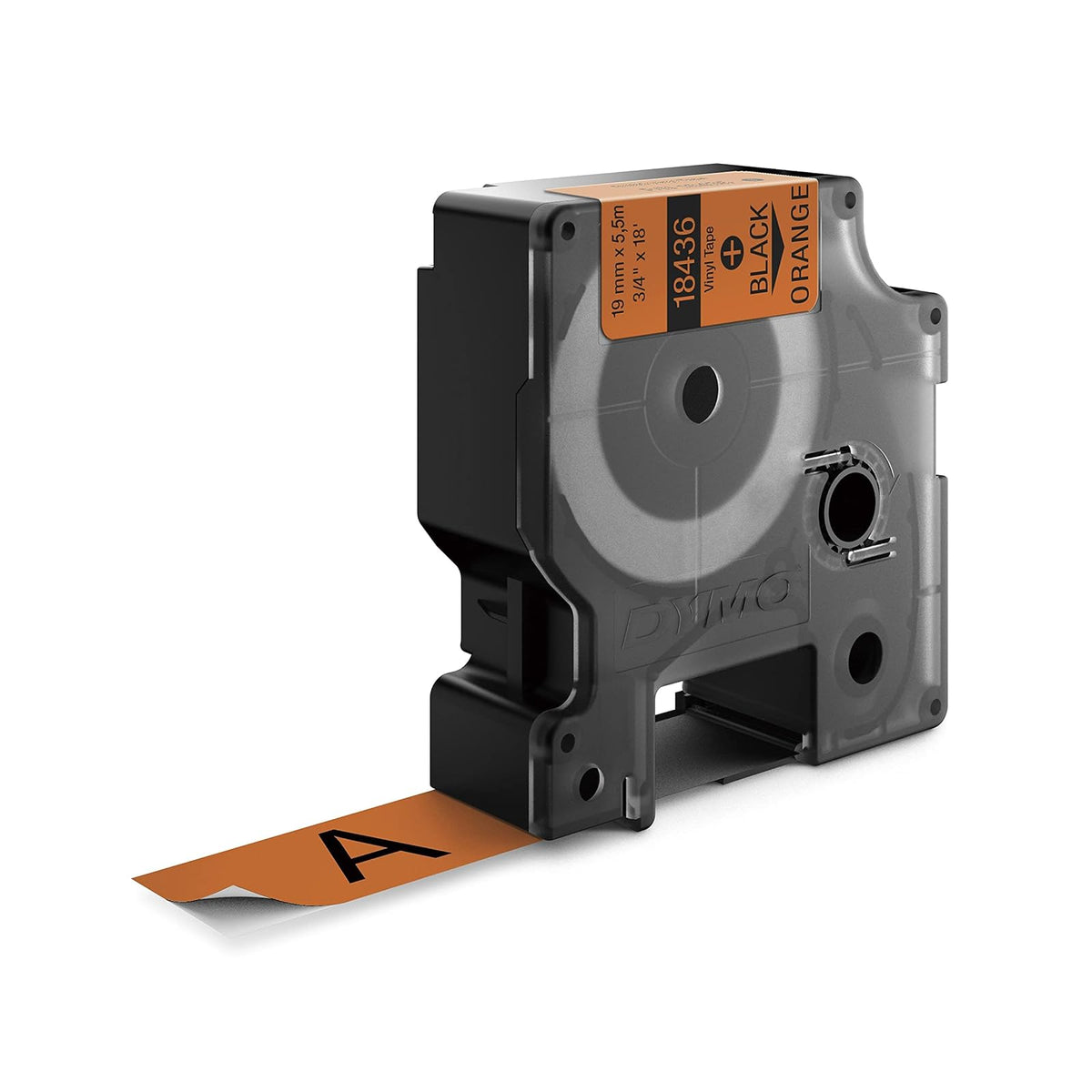 Dymo M18436 Cinta Rhino Vinilo 19mm, negro/naranja