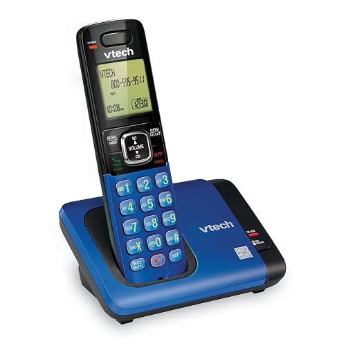 Teléfono Vtech DECT 6.0 con base para identificación de llamadas y llamada en espera, Azul/Negro