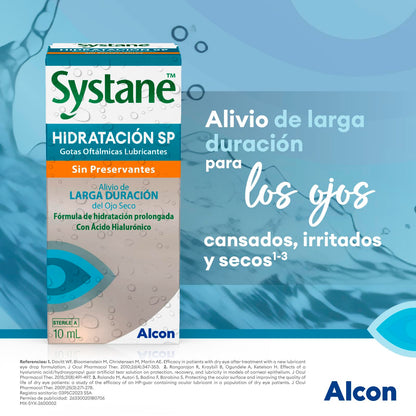 Systane Hidratación SP Gotas Oculares Sin Conservantes para Ojo Seco, con Ácido Hialurónico, Hidratación Superior, Compatibles con Lentes de Contacto, 10 ml