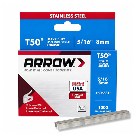 Arrow Fastener 505SS1 T50 - Grapas de acero inoxidable de 5/16 pulgadas, paquete de 1000