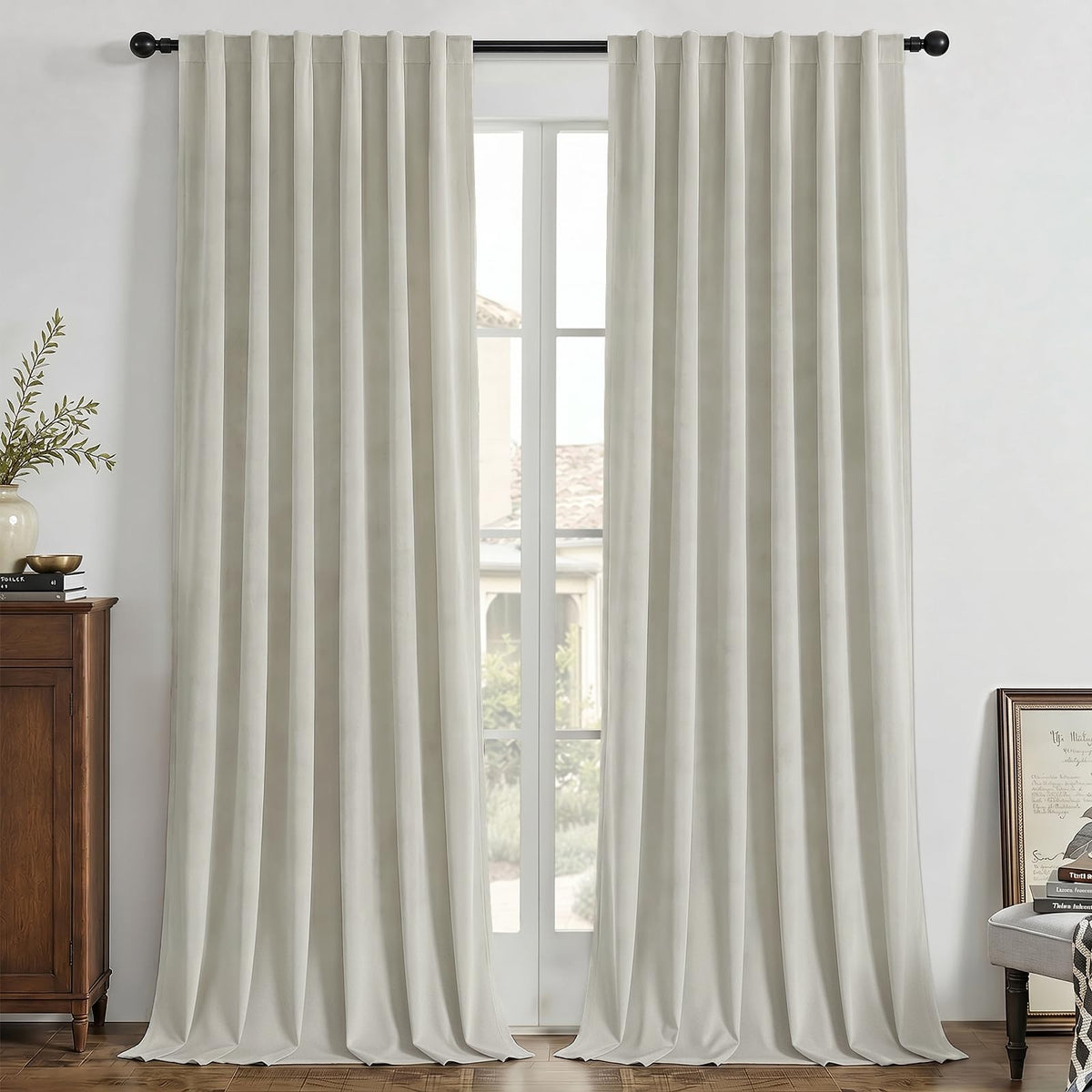 Joydeco Cortinas de Terciopelo 100% Opacas, 2 Paneles - 132.1An x 243.8Al cm (2 Paneles) - Blanco
