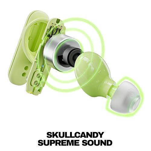 Skullcandy Smokin' Buds Auriculares In-Ear Inalámbricos, 20 h de Autonomía, 50 % de Plásticos Renovables, Micrófono, Compatibles con iPhone Android y Dispositivos Bluetooth, Verde