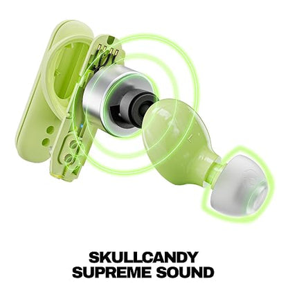 Skullcandy Smokin' Buds Auriculares In-Ear Inalámbricos, 20 h de Autonomía, 50 % de Plásticos Renovables, Micrófono, Compatibles con iPhone Android y Dispositivos Bluetooth, Verde