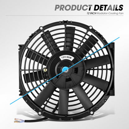 DNA MOTORING - Kit de 2 piezas de 12 pulgadas para radiador eléctrico con interruptor de cableado, kit de relé universal de alto rendimiento y ventilador delgado con kit de montaje, RAF-12X2+SW-KIT