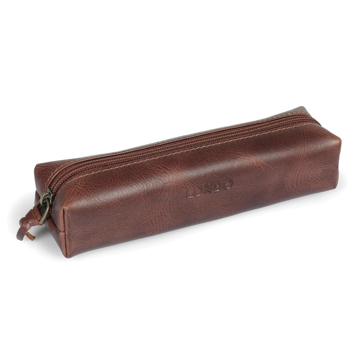 Otto Angelino Astuccio in Vera Pelle con cerniera, portapenne, borsa per cartoleria (Marrone)