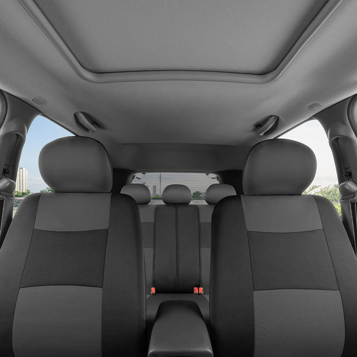 BDK PolyPro Fundas de Asiento Completas con Funda de Volante, Carbón sobre Negro, Banco Dividido, OS-312