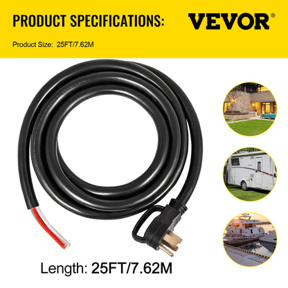 Mophorn 25Ft 50Amp Generator Extension Cord 6 Gauge STW 6/3+8/1 Generator Cord UL Listed Generator Power Cord N14-50P to Bare Wire Cut Wire Cord Extension Power Cord RV Motor Home Generator Portable