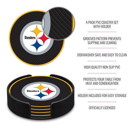 Rico Industries NFL Football Pittsburgh Steelers Classic Favorites: Juego de Posavasos de PVC (Paquete de 4)
