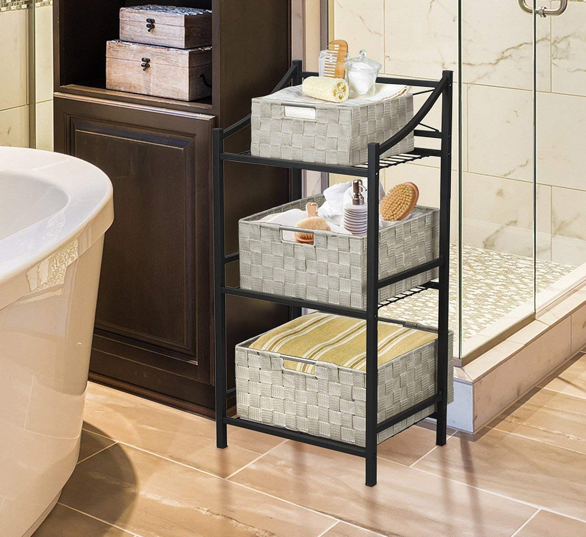 Sorbus Storage Baskets for Organizing (Set of 7), Mesh Hand-Woven Design, Linen Closet Organizers and Storage, Organizer Storage Baskets for Shelves, Variety Pack Organizers and Storage (Beige)