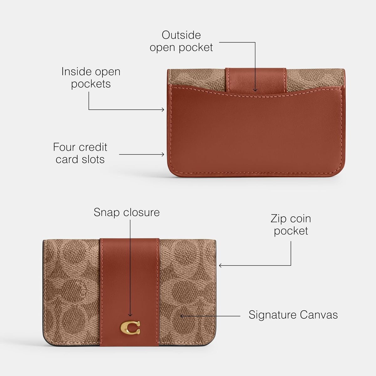Coach - Funda delgada para tarjetas para mujer, B4/Tan Caramelo, Estuche para tarjetas delgado