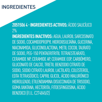 CeraVe Limpiador Control Imperfecciones 16oz para piel con tendencia al acné,con Ácido Salicílico, Niacinamida y Arcilla Purificante.