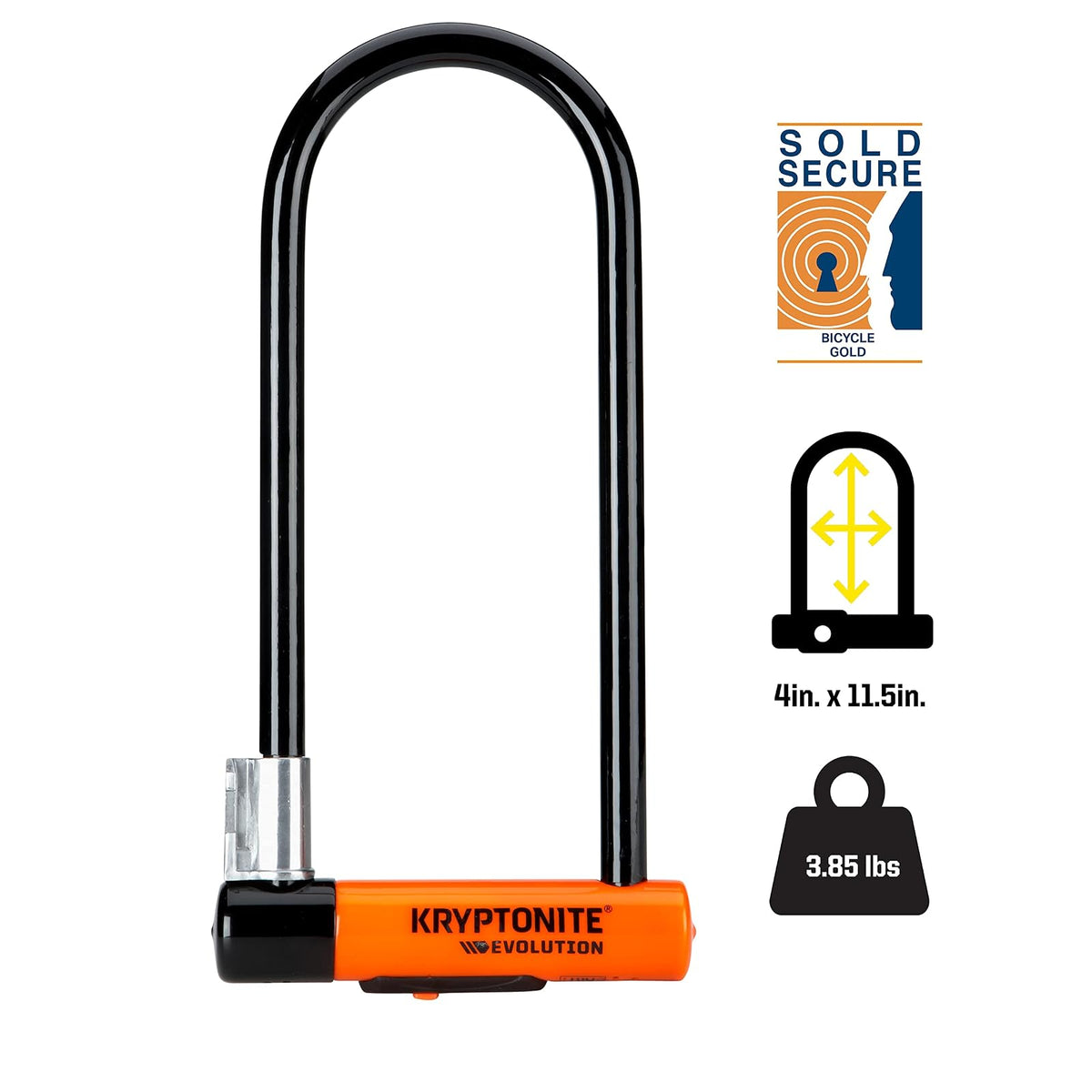 Kryptonite Evolution LS - Bloqueo en U, Resistente antirrobo Vendido Seguro para Bicicleta Dorada, grillete de 14 mm con Soporte de Montaje y Llaves, Cerradura de Alta Seguridad para Bicicleta