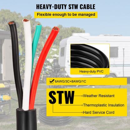 Mophorn 25Ft 50Amp Generator Extension Cord 6 Gauge STW 6/3+8/1 Generator Cord UL Listed Generator Power Cord N14-50P to Bare Wire Cut Wire Cord Extension Power Cord RV Motor Home Generator Portable