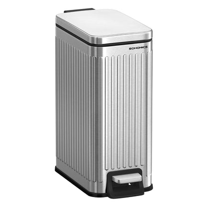 SONGMICS Cubo de Basura para Baño 6 L con Tapa Acero Inoxidable - Plata - 1.6 Gal.
